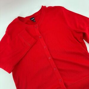 Rafaella  L Tomato Red Long Sleeve Cotton Knit Button Front Cardigan Sweater